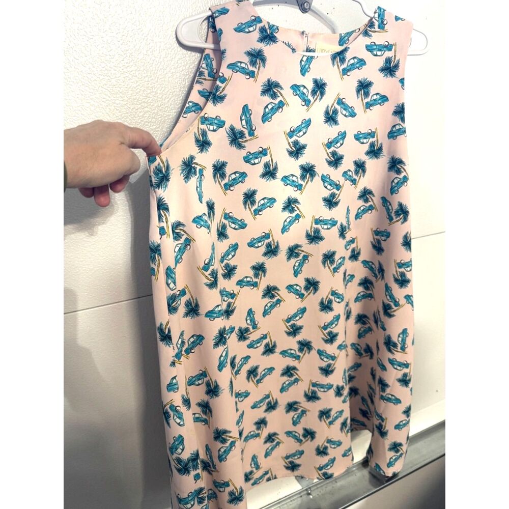 Lucy and Laurel Sleeveless Knee-Length Dress Palm Trees & Vintage Car Motif